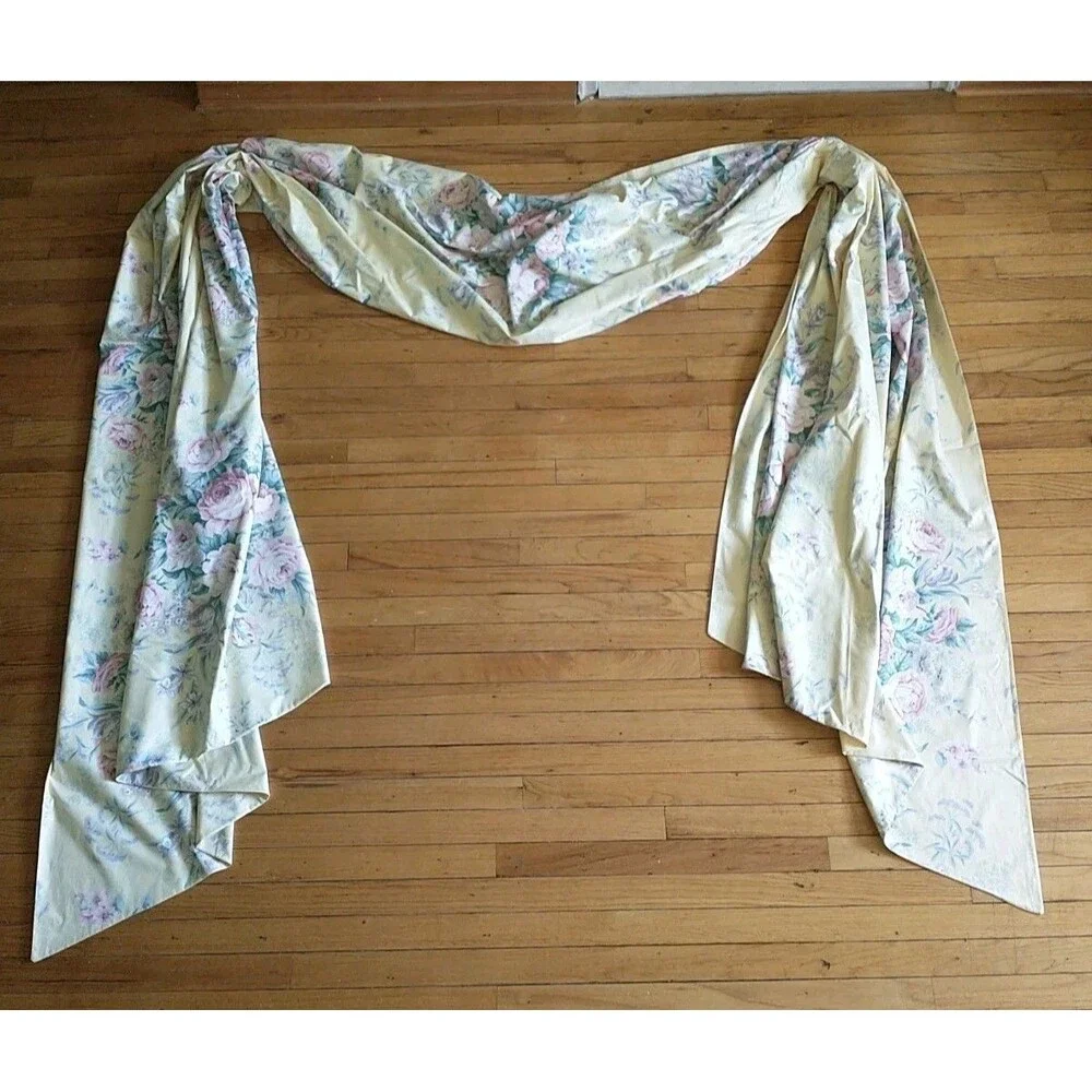 Vtg Fish Tail Swag Curtains Drapes Yellow Floral French Country Lined